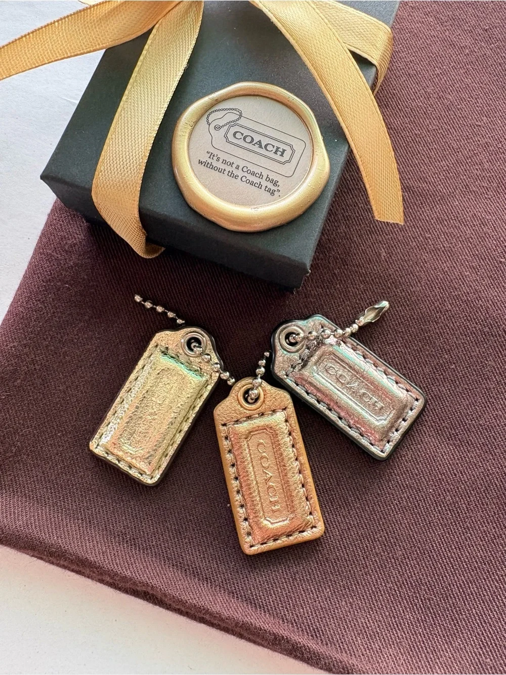 Y2K Coach RARE SET OF 3 | Mixed Metals Metallic Leather Hangtags Bag Charms